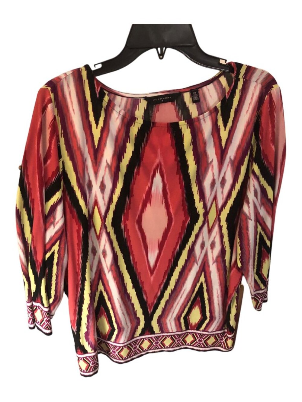 Pink Multi Color Diamond Geometric Quarter Sleeve Round Neck Blouse Sz 2X